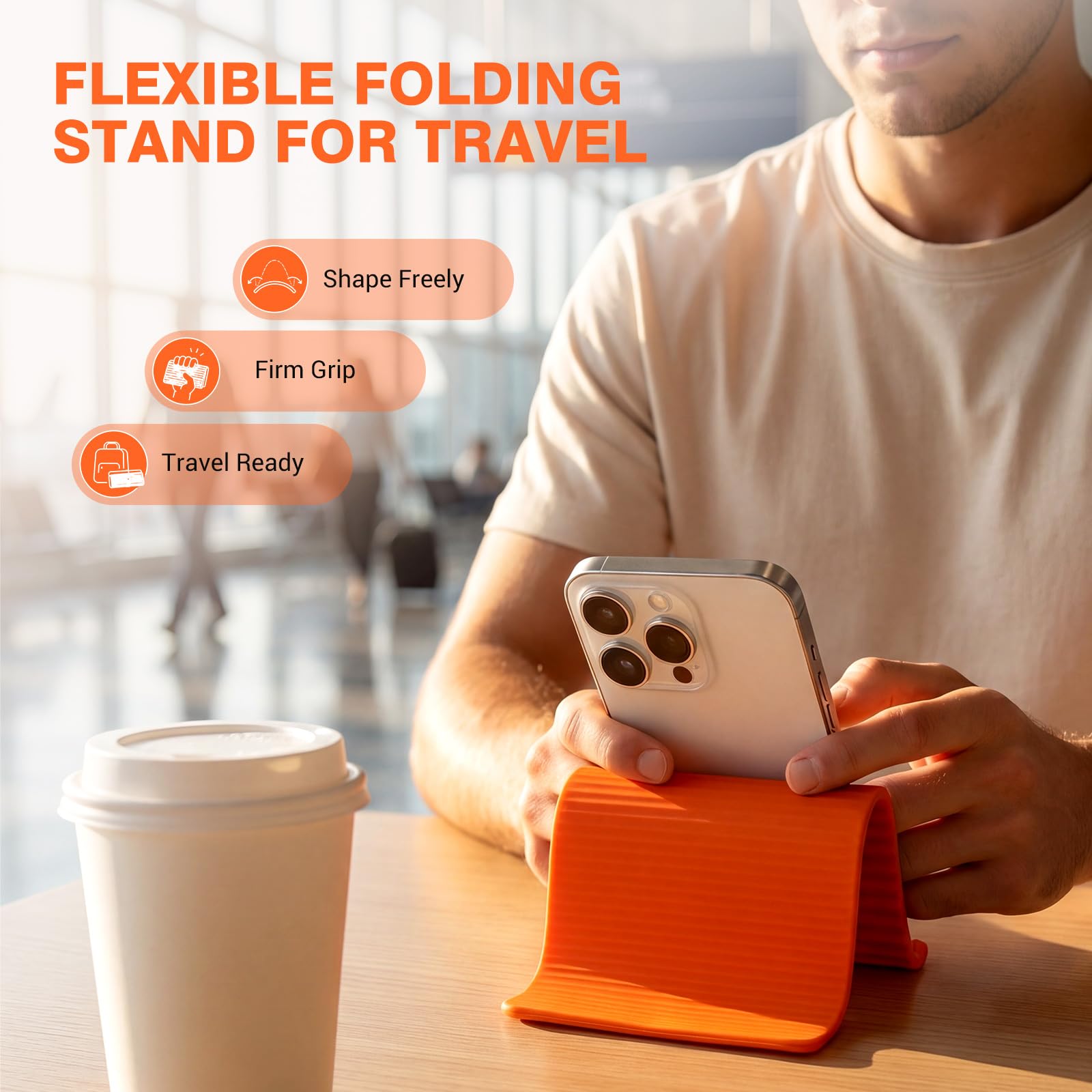 Sabary Confezione da 2 supporti flessibili in silicone per telefono, pieghevoli, regolabili, portatili, antiscivolo, pieghevoli, per scrivania, viaggi, ufficio, tablet, laptop e tapis roulant