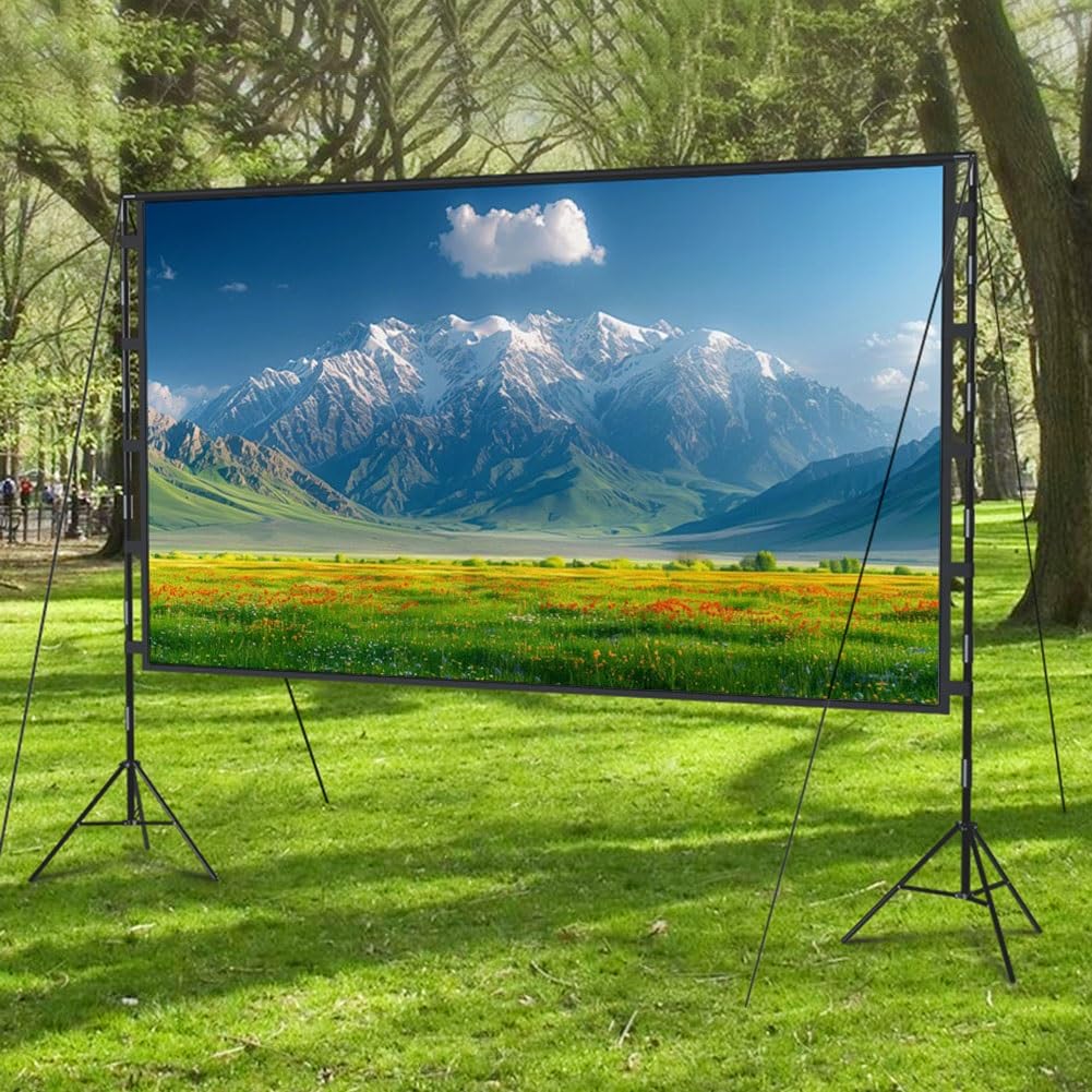Schermo di Proiezione Pieghevole per Esterni 4K Ultra HD, Schermo di Proiezione Mobile da 84/100/120 Pollici con Supporto per Campeggio, Feste(84"(16:9))