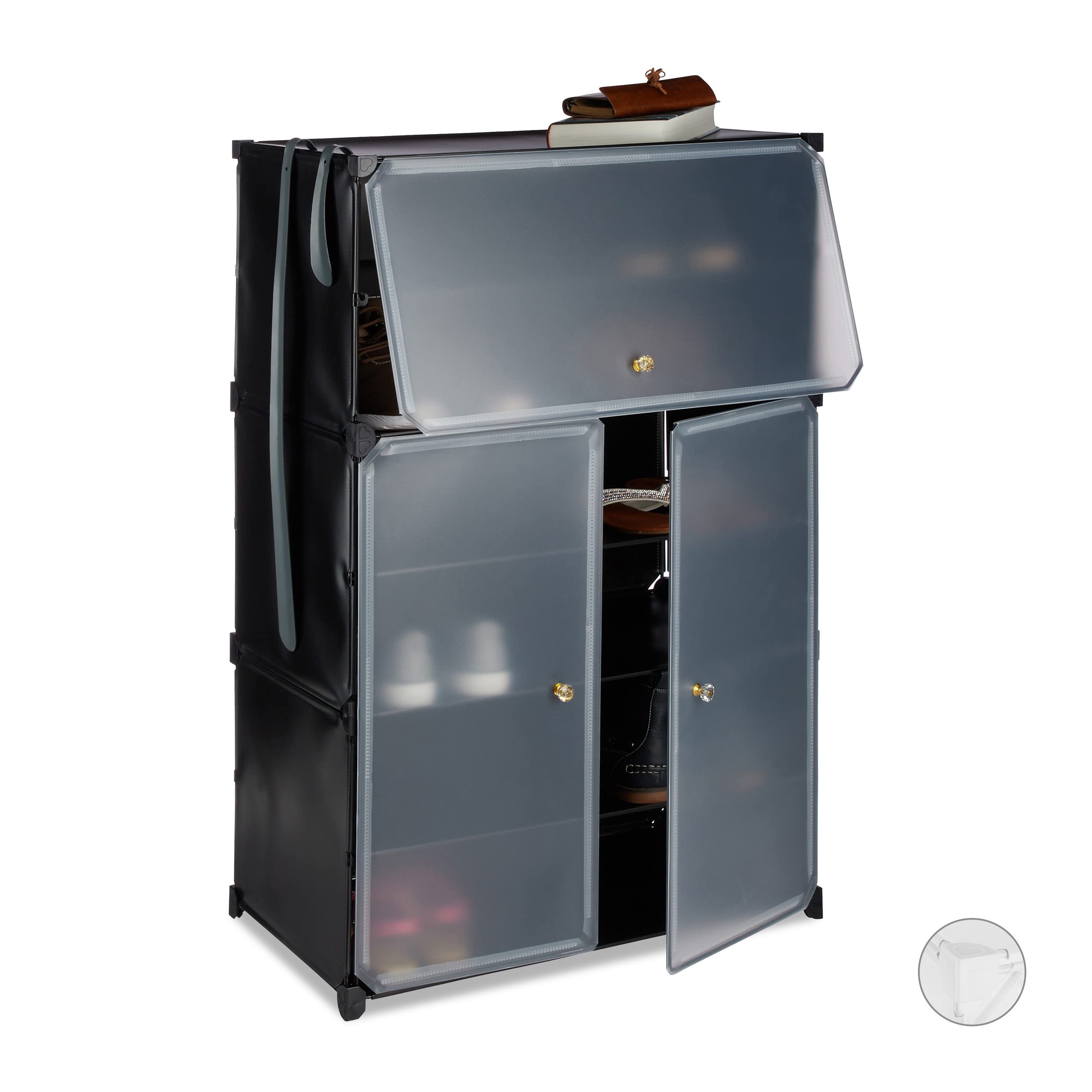Relaxdays Scarpiera in Plastica, 6 Scomparti Chiusi, 94x61,5x31,5 cm, Scaffale 24 Paia di Scarpe, Componibile, Nero
