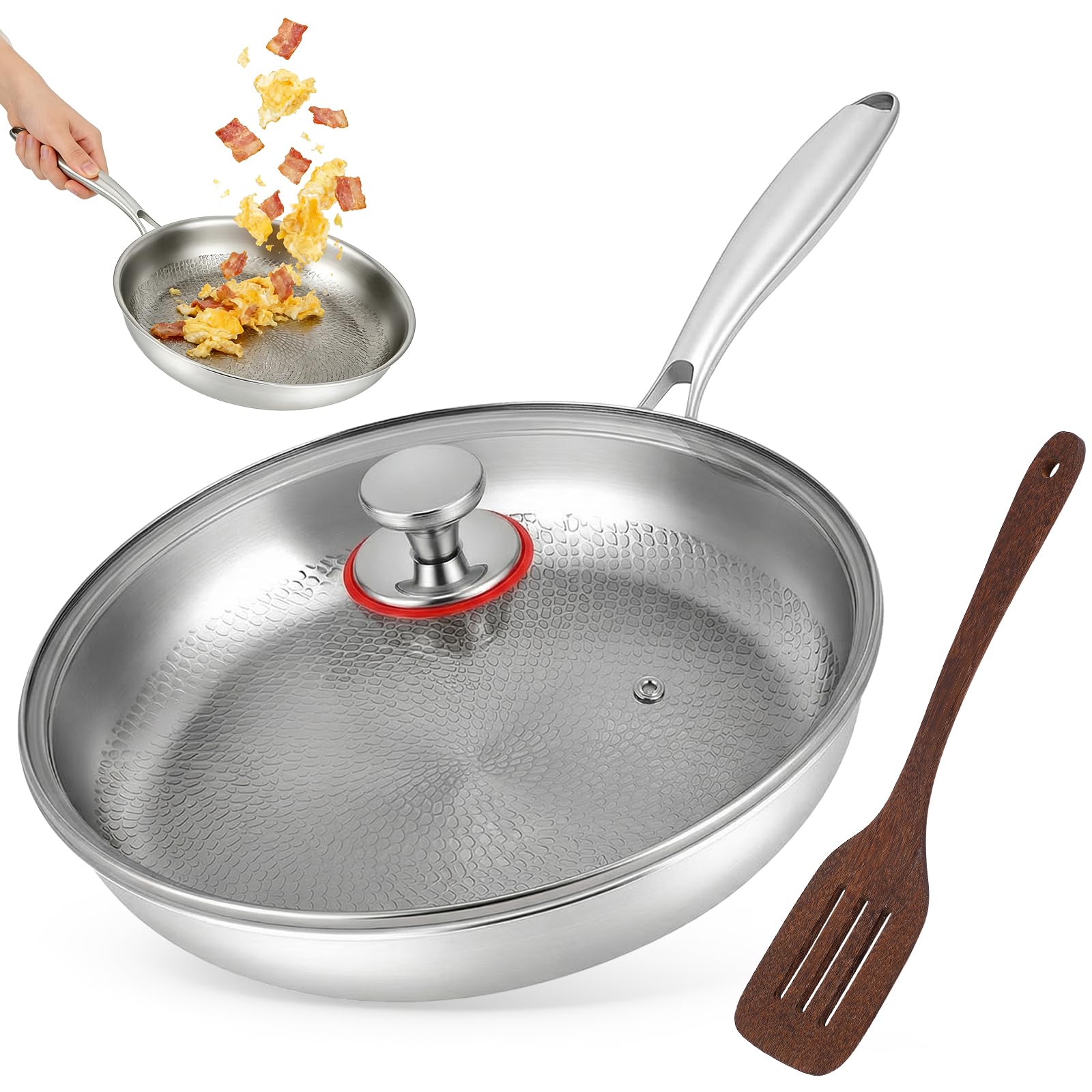 Titan Pfanne 28 26 30, Titanpfanne mit Deckel für Non-Stick, Titanium Pan Antihaftbeschichtet TitanSpatelset, Kratzfest, mit allen Herdarten zum Kochen (28cm)