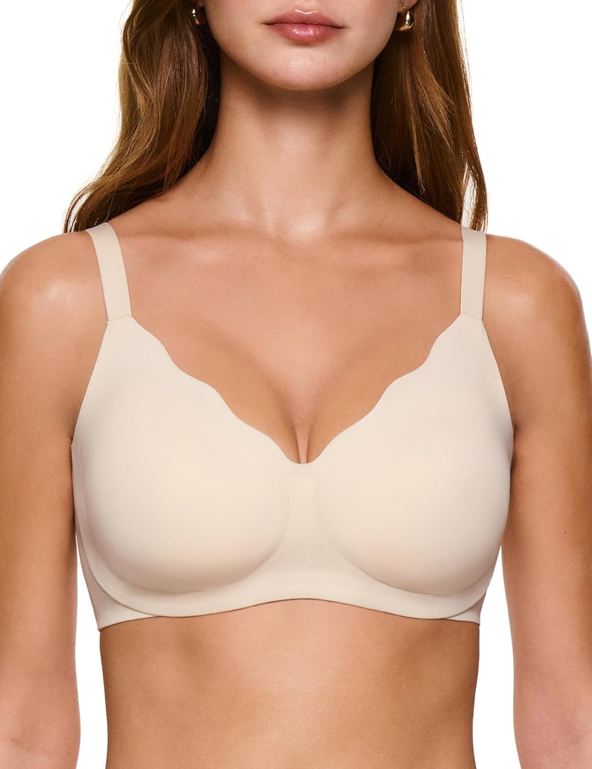 Women's Wireless Push Up Bra Scalloped No Underwire Comfortable Bras Full Coverage Seamless Tshirt Everyday Bralettes