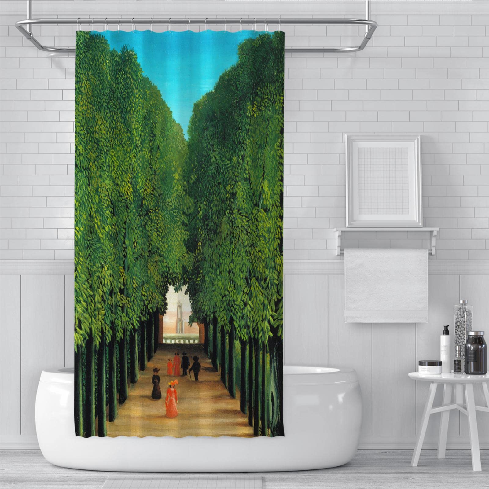 Zasłona prysznicowa Henri Rousseau Painted Print Zielony zestaw zasłon łazienkowych z haczykiem, bardzo szeroki, wodoodporny, szybkoschnący, wytrzymały poliester 240W x 200L