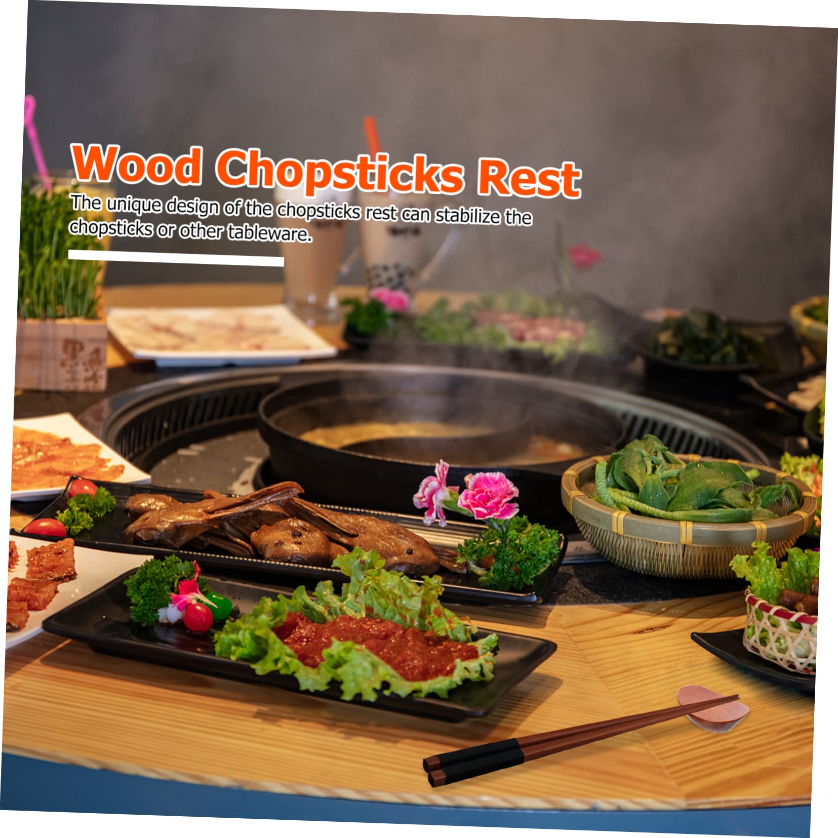 CONGARTENO 6pcs Solid Wood Chopsticks Holder Retro Decor Japanese Spoon Cutlery Holder Decoration for Home Chopsticks Rest Rack Home Decoration Spoon and Chopstick Rest Fork Rest Wooden Brown