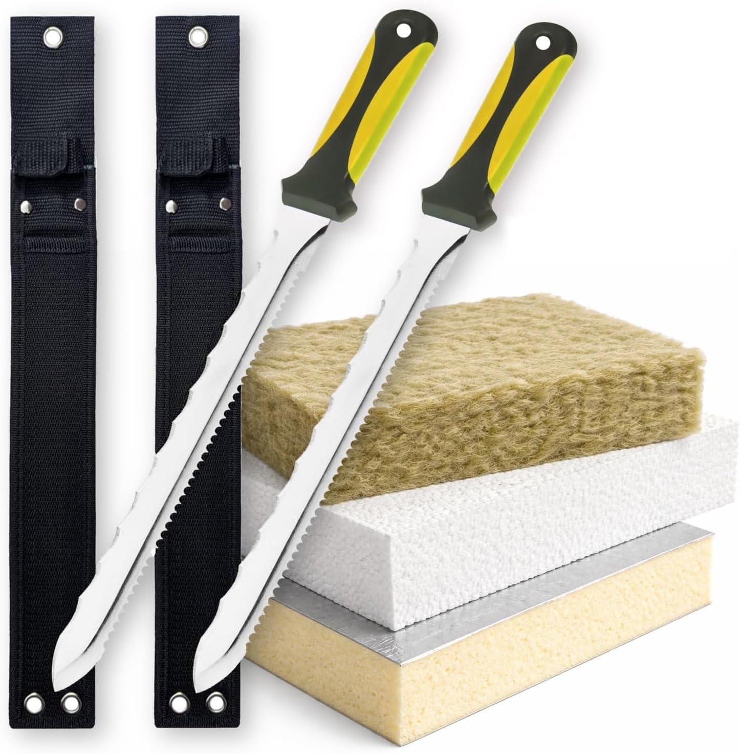 2 Pack Professional Insulation Saw, Stainless Steel Serrated Saw Foam Cutters for Loft Insulation, Rockwool, Polystyrene & PIR/XPS Foam Board – Ergonomic Two-Component Handle, Safety Sheath