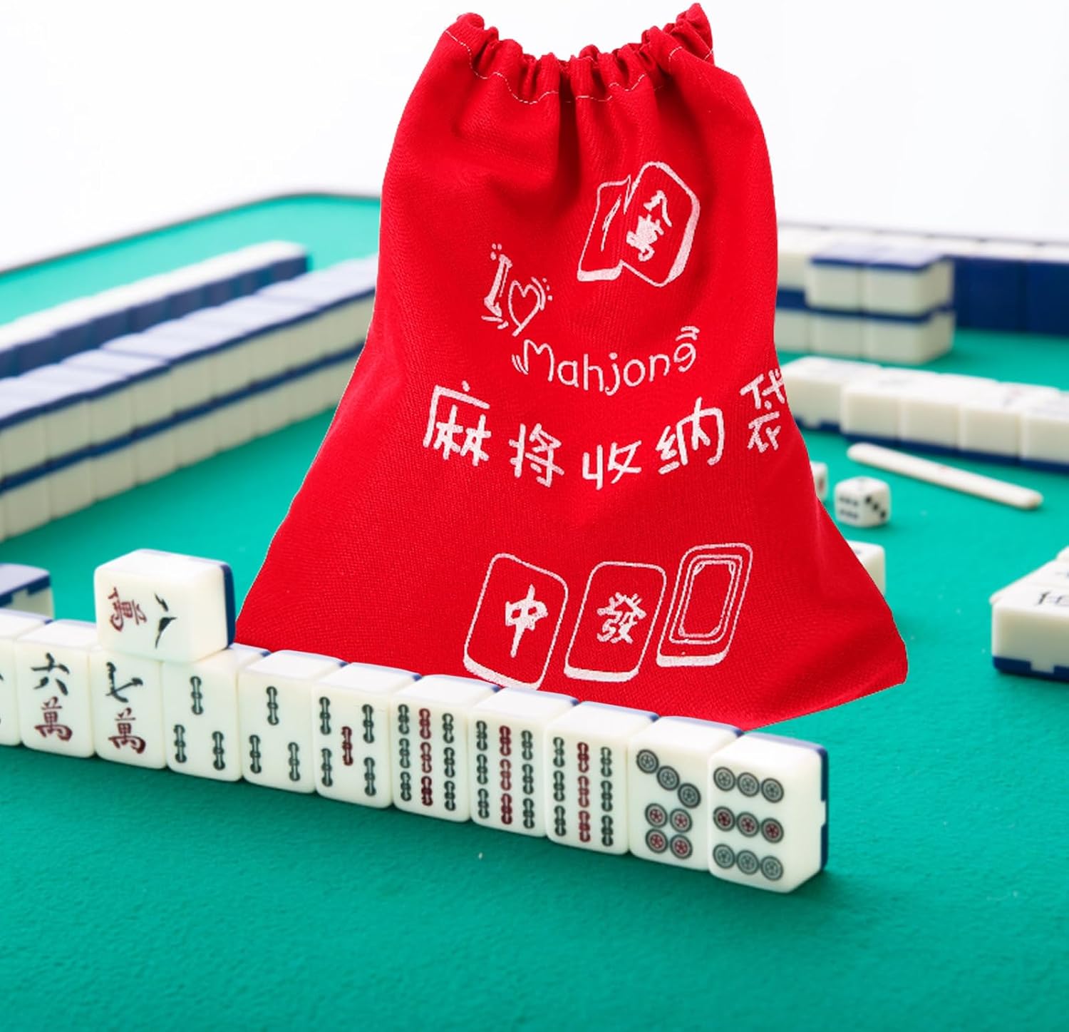 iplusmile Portable Mahjong Storage Bag Drawstring Organizer Lightweight Oxford Fabric Carrying Case for Mahjong Tiles and Accessories