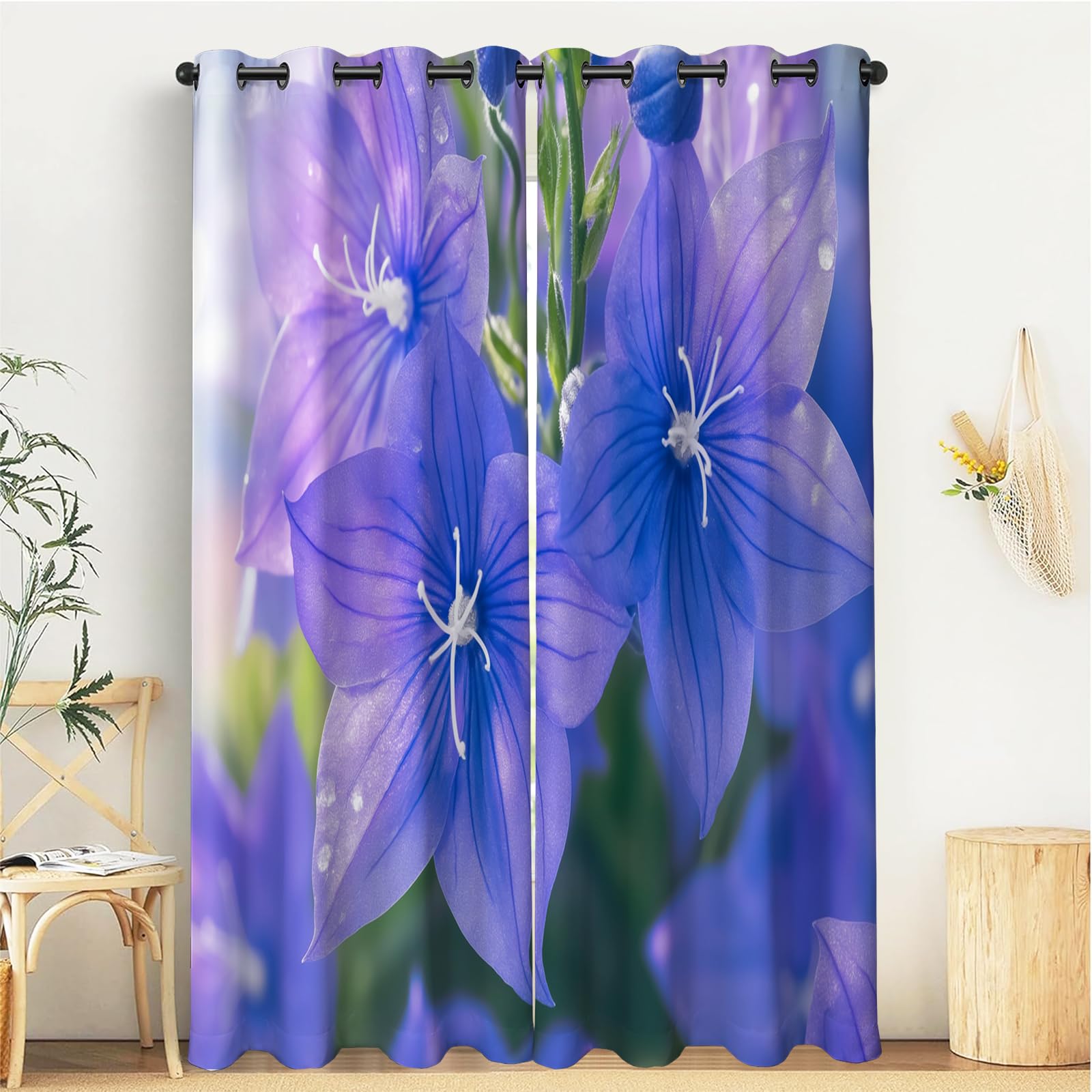 Rideaux de bleu carillon décoration florale pour salon et chambre moderne