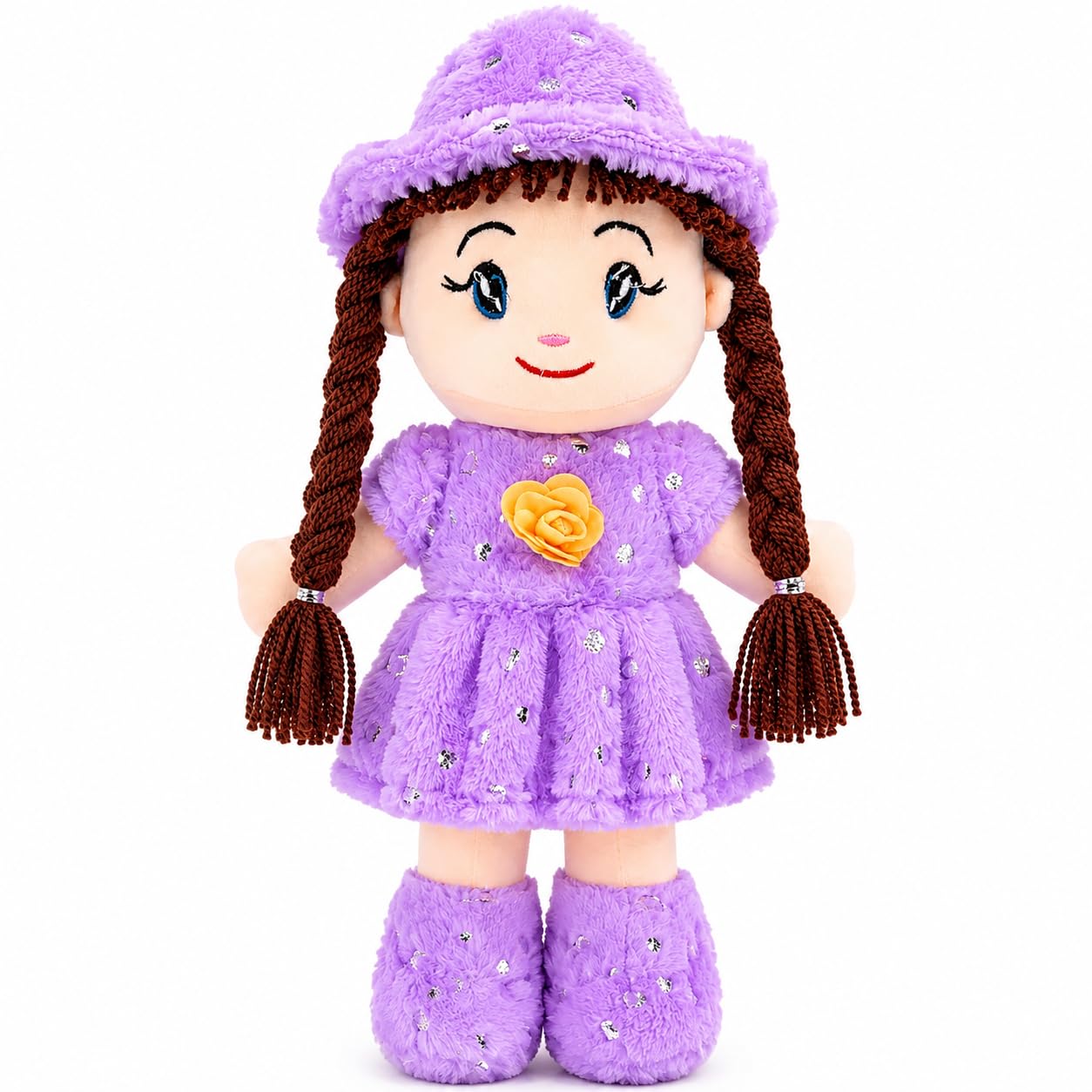 42 cm Soft Plush Doll for Kids, Cute Stuffed Toy with Hat, Ultra Soft Cuddly Hugging Doll, Plush Toy for Girls & Boys, Birthday Gift, Home Decor, Purple-image-11