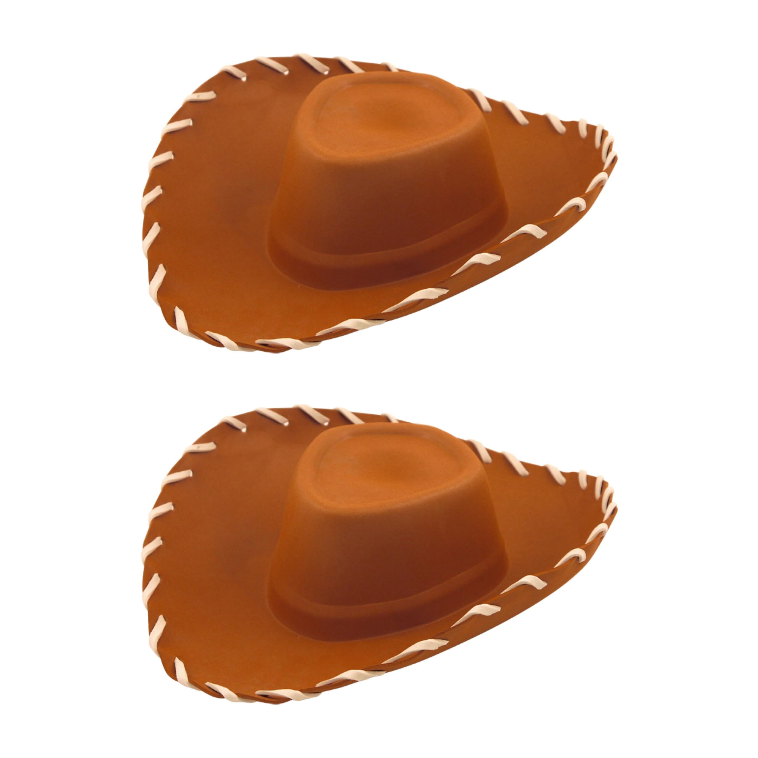 HENBRANDT 2 x Children’s Brown Cowboy Hat One Size EVA Foam Wild West Cowboy Hat with Wide Brim and White Stitches Toy Book Day Halloween Fancy Dress Accessories for Kids
