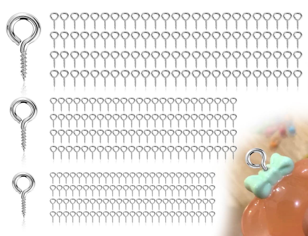 300 Viti A Occhiello Piccole Per Fai Da Te - 3 Misure (8mm, 10mm, 13mm), Per Gioielli, Legno E Artigianato - Foto 2