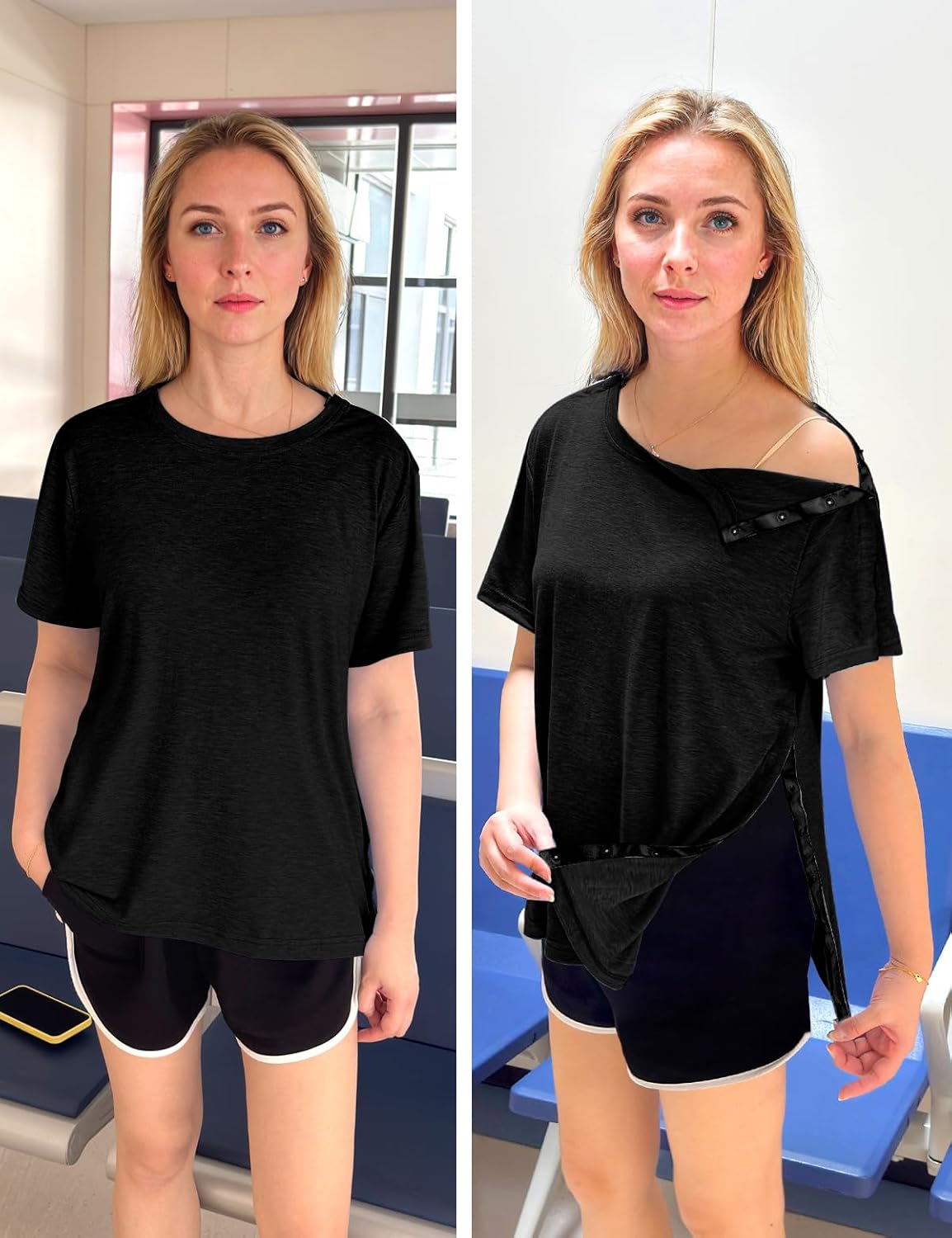 Post Shoulder Surgery Shirts for Women- Short Sleeve-Full Snap-Open Arm Shoulder Recovery Clothing Chemo Clothing - Image 4