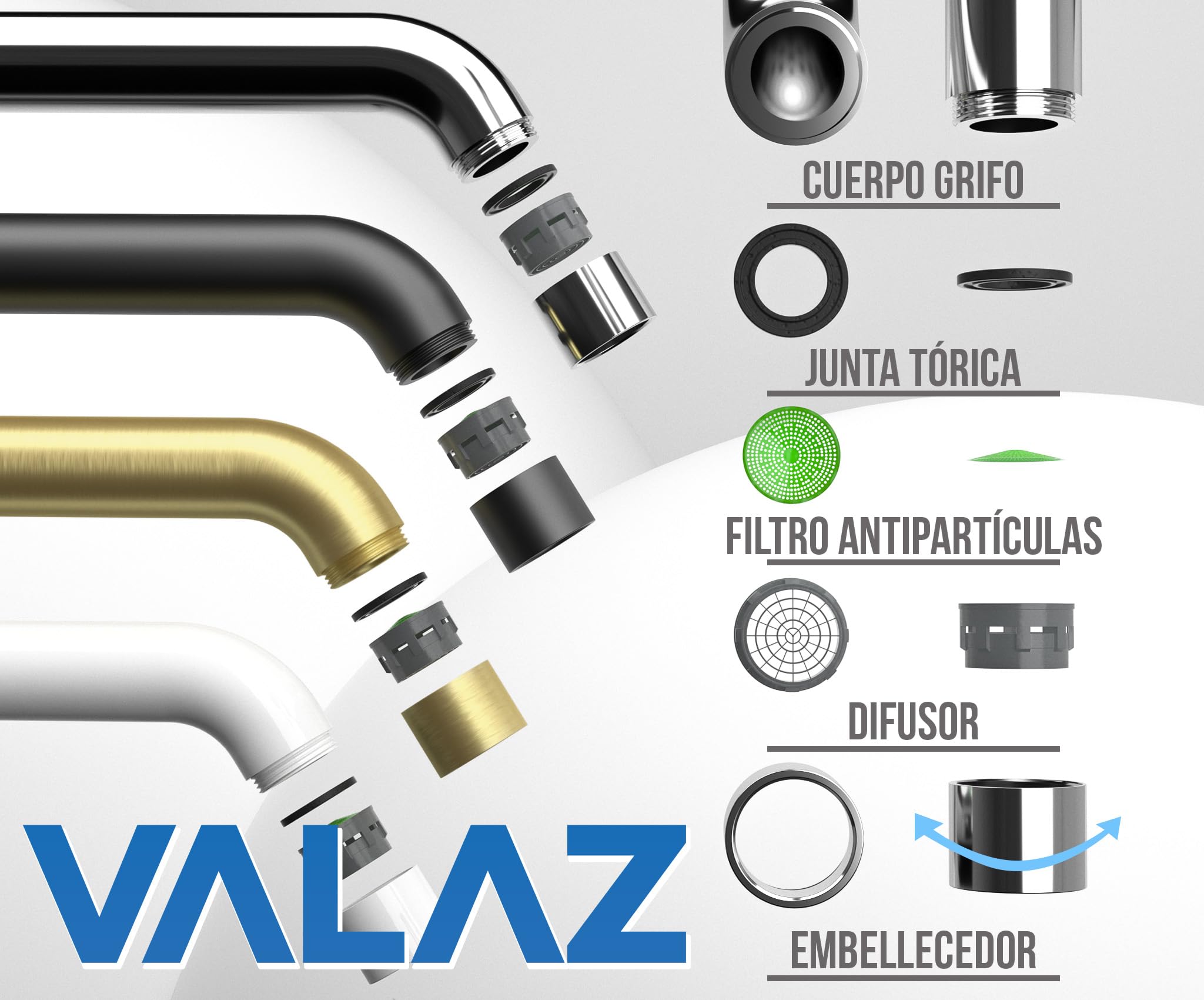 VALAZ Grifo Lavabo Bimando Acero Cepillado Empotrado | Protección PVD, Mezclador Agua Fría y Caliente | Instalación Fácil y Rápida | Latón, Inoxidable, Redondo, Caño 21 cm, Serie Nalon