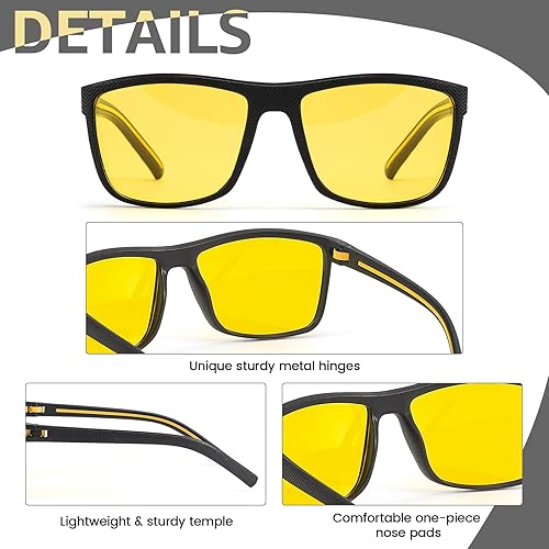 Miniatura 7 de Myiaur Gafas de conducción de visión nocturna para hombre, lentes polarizadas antideslumbrantes amarillas para noche con protección UV400