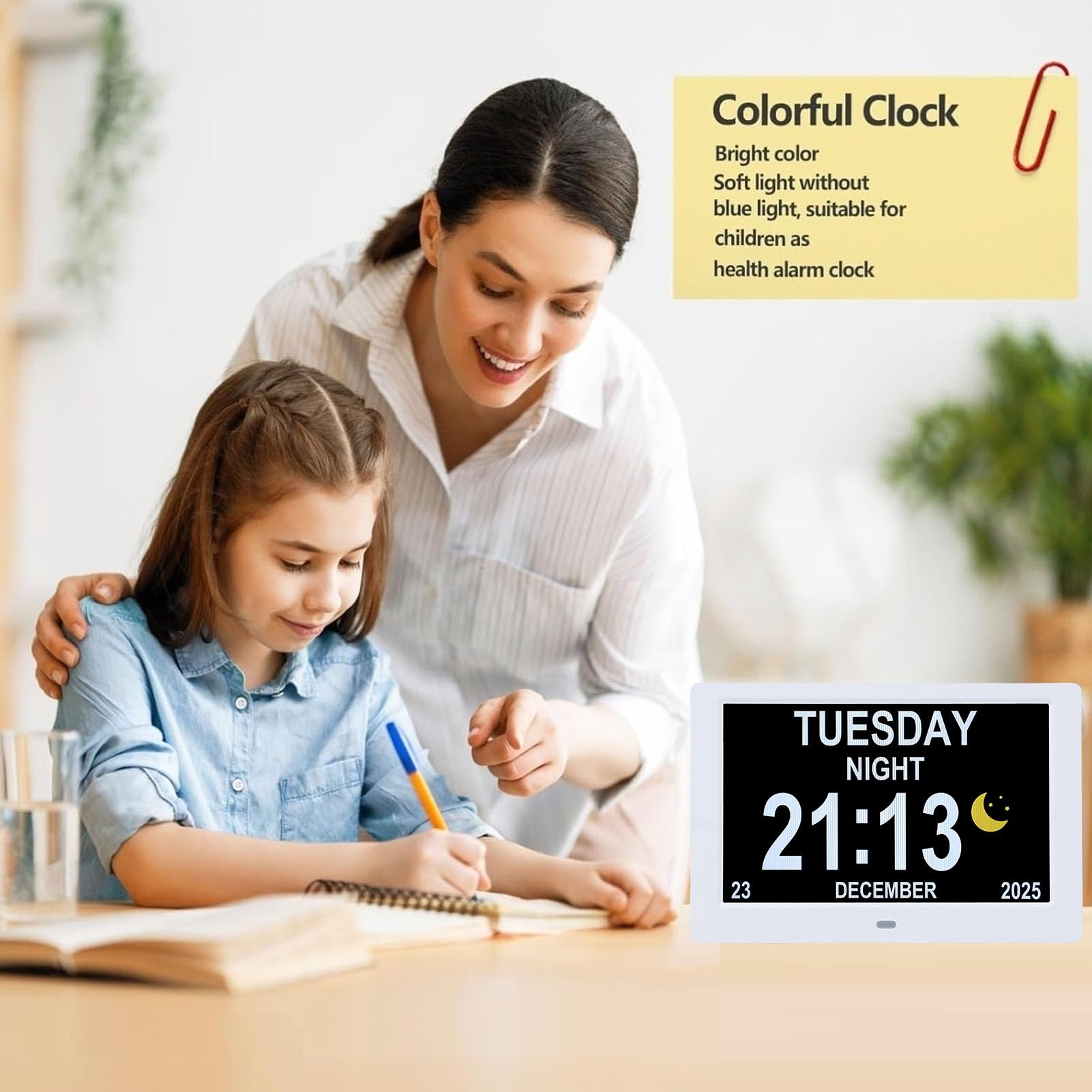 Generic 8-calowy Cyfrowy Zegar z Kalendarzem, Duży Wyświetlacz Cyfrowy, Data i Godzina, Budzik z Automatycznym Przyciemnianiem, Regulacja Jasności, Obraz, Odtwarzanie Wideo,