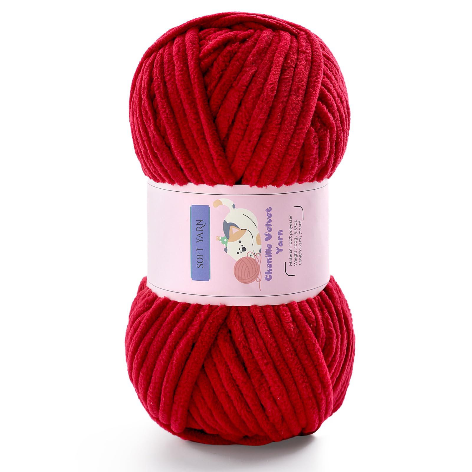 Chunky Chenille Yarn for Crocheting, #6 Red Baby Blanket Yarn for Crochet