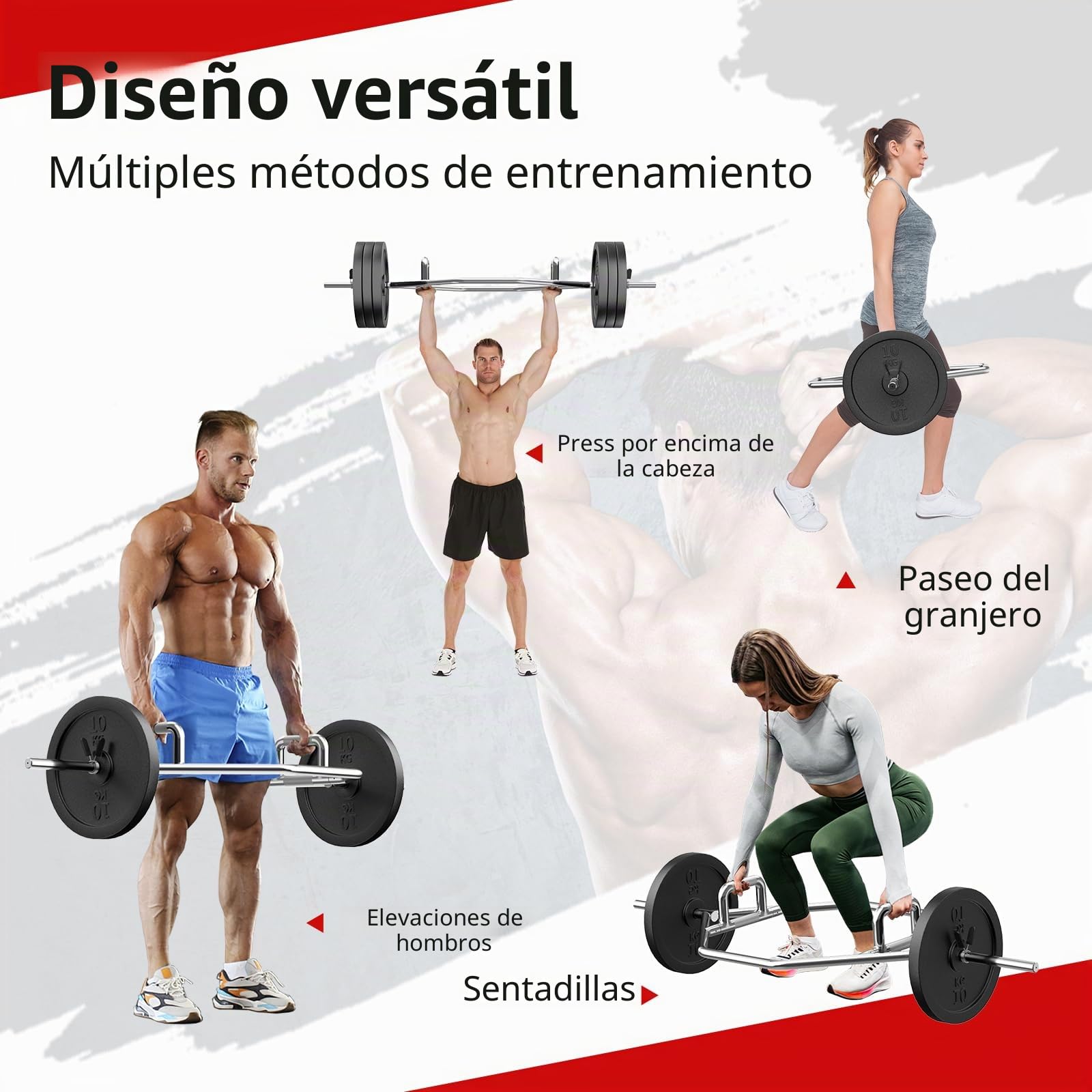 GOPLUS Barra Hexagonal para Sentadillas y Peso Muerto con Carga de 363 kg | Barra Z de Musculación con Mango Plegable, Moleteado y Cierre de Muelle, Plateado