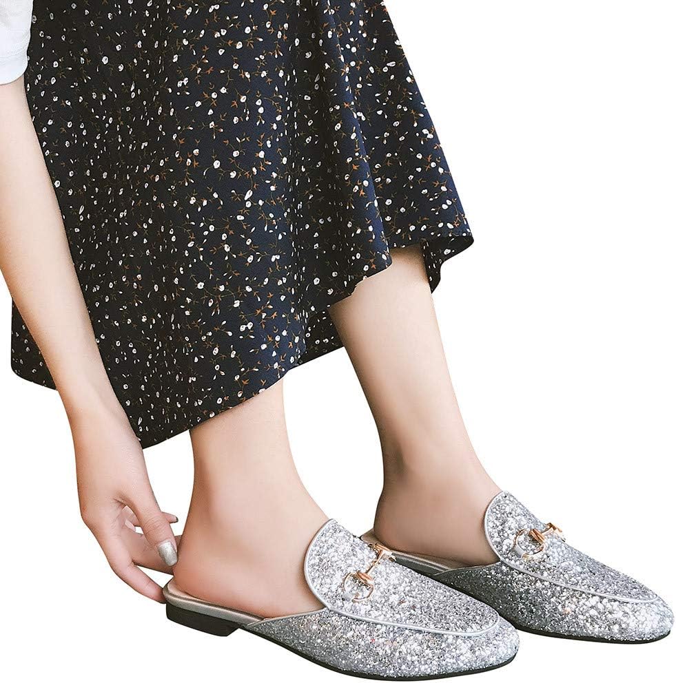 kaifongfu Women's Sequined Shoes Wild Lazy Single Shoes Slippers Shoes