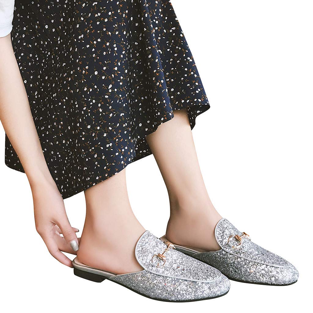 kaifongfu Women's Sequined Shoes Wild Lazy Single Shoes Slippers Shoes