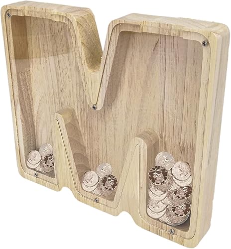 Miniatura 8 de FixtureDisplays Alcancía de madera con nombre inicial personalizable de 7 pulgadas de alto, alcancía con nombre personalizado, letras del alfabeto