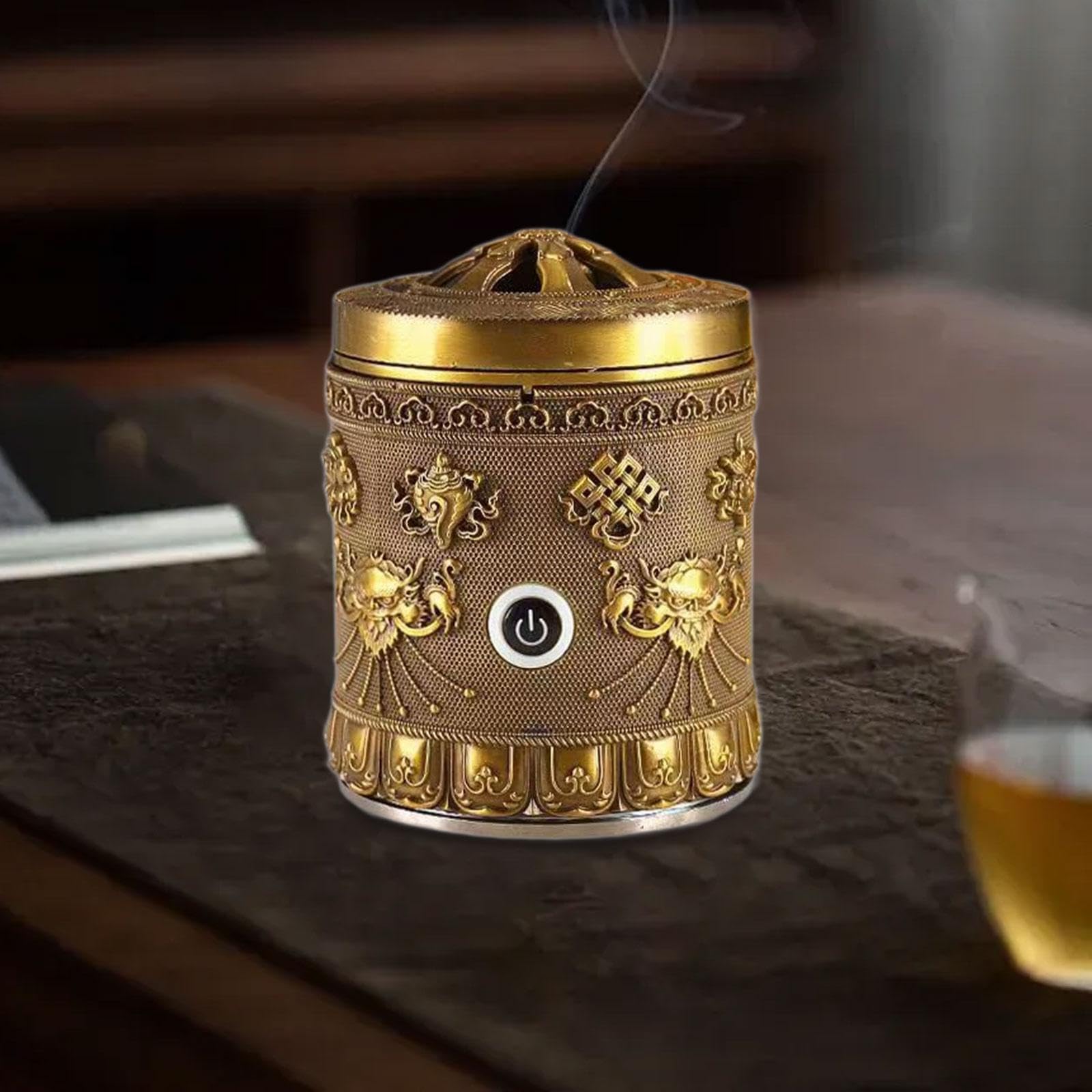 IOIUSKKU Ornamento in metallo per stanza, cucina, caffetteria, casa, porta incenso ricaricabile tramite USB, professionale, Bronzo, 7.5 x 10 cm