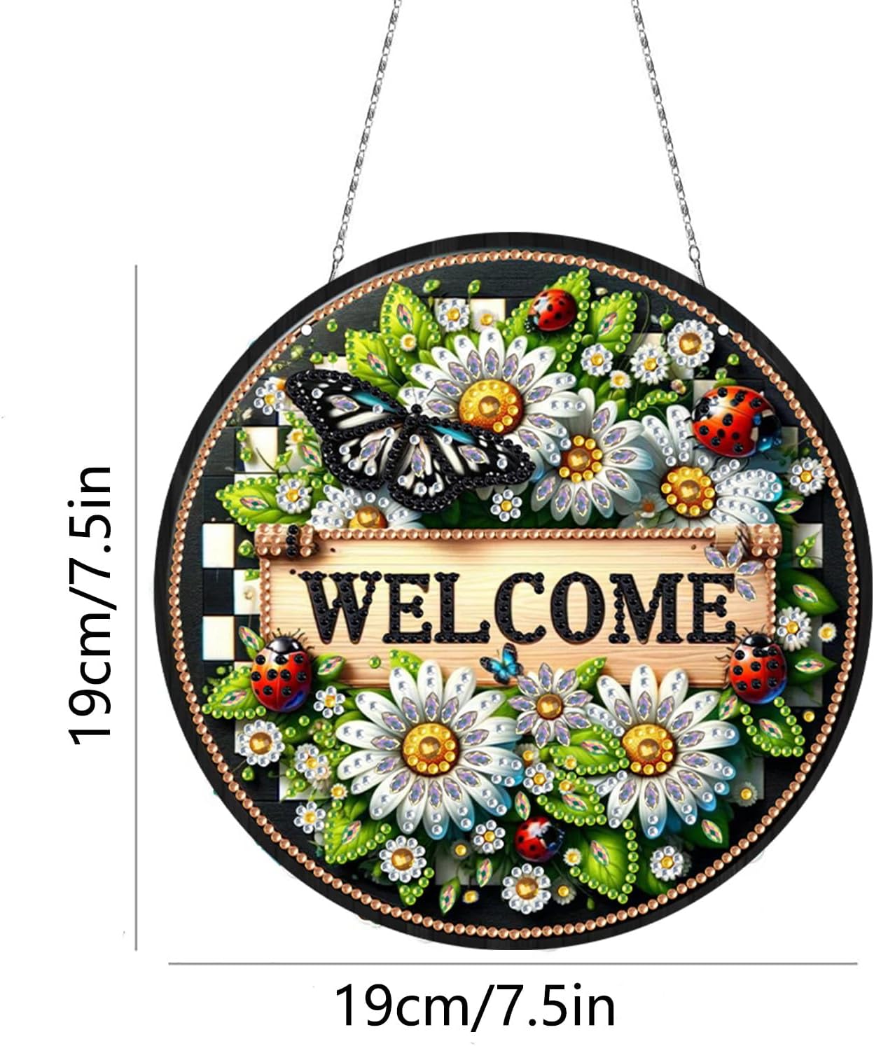 Generic DIY Hanging Diamond Pendant Special Shaped Crystal Diamond Art Painting Ornament Single Sided for Window Home Garden Wall Door Decor-Butterfly Daisy Flowers