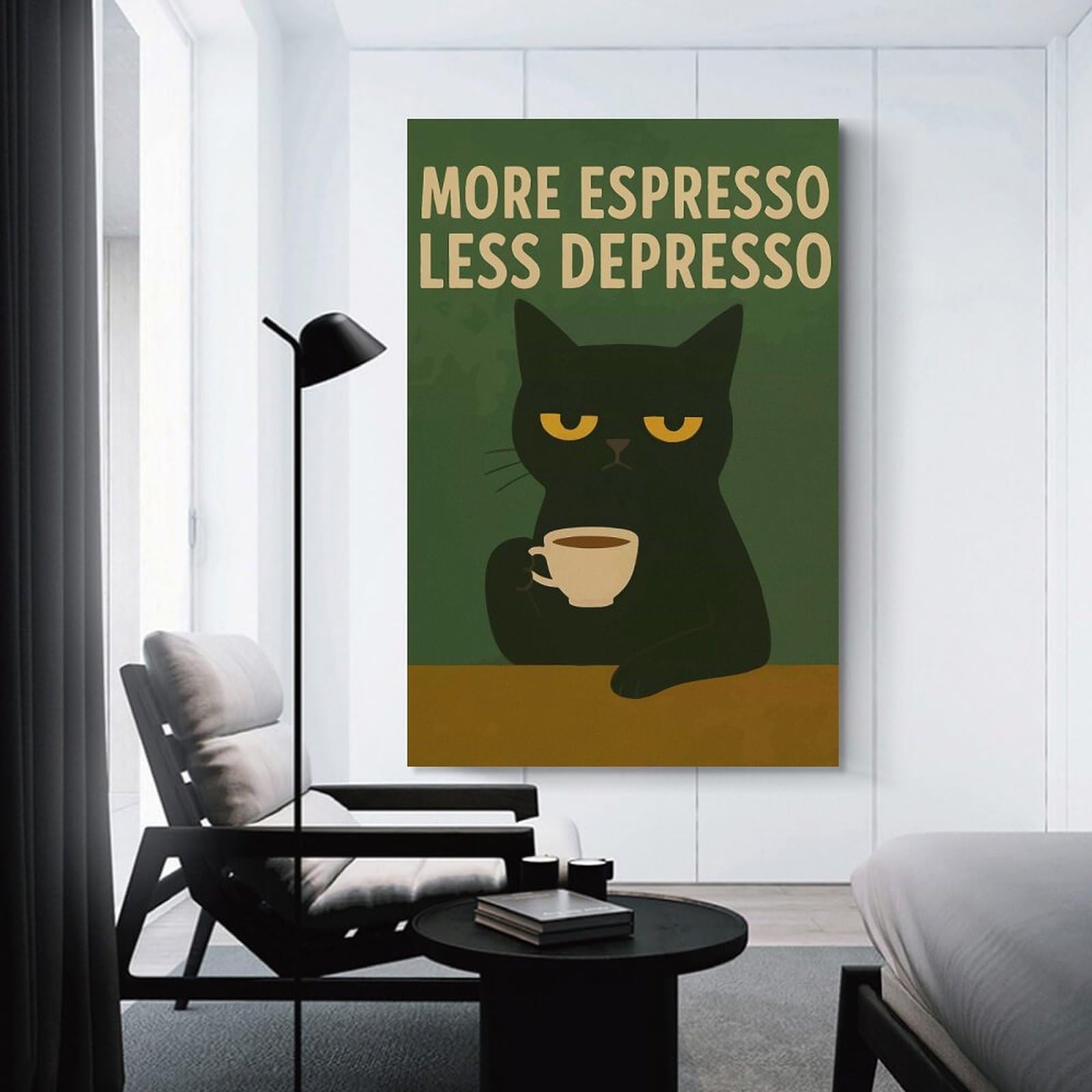 Junmoney More Espresso Less Depresso Cat Home Decor Wall Art 24x36inch(60x90cm), for Living Room, Lounge Or Sitting Room, A Home Accent with Warm Character