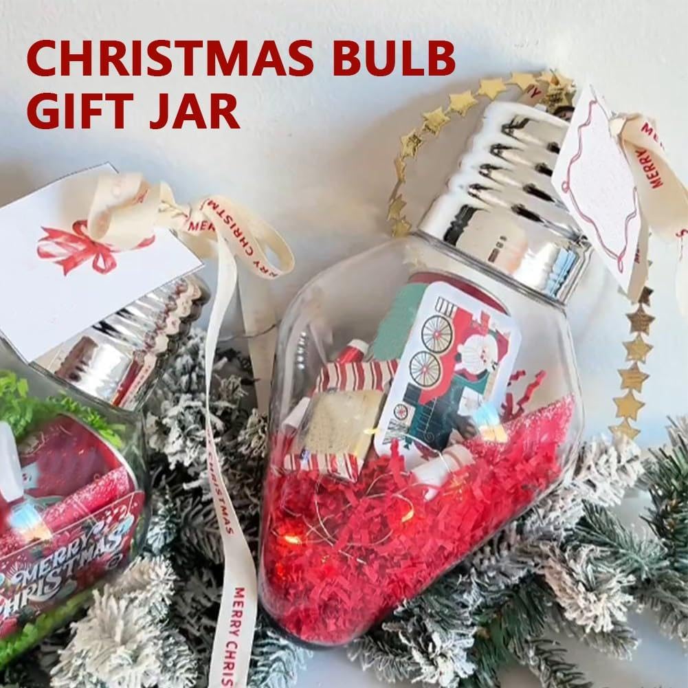 Christmas Bulb Gift Jar, Jumbo Clear Fillable Light Bulb Ornaments with Lid, Refillable Containers, Plastic DIY Hanging Candy Jars for Christmas Crafts & Party Favors, Xmas Tree Decor