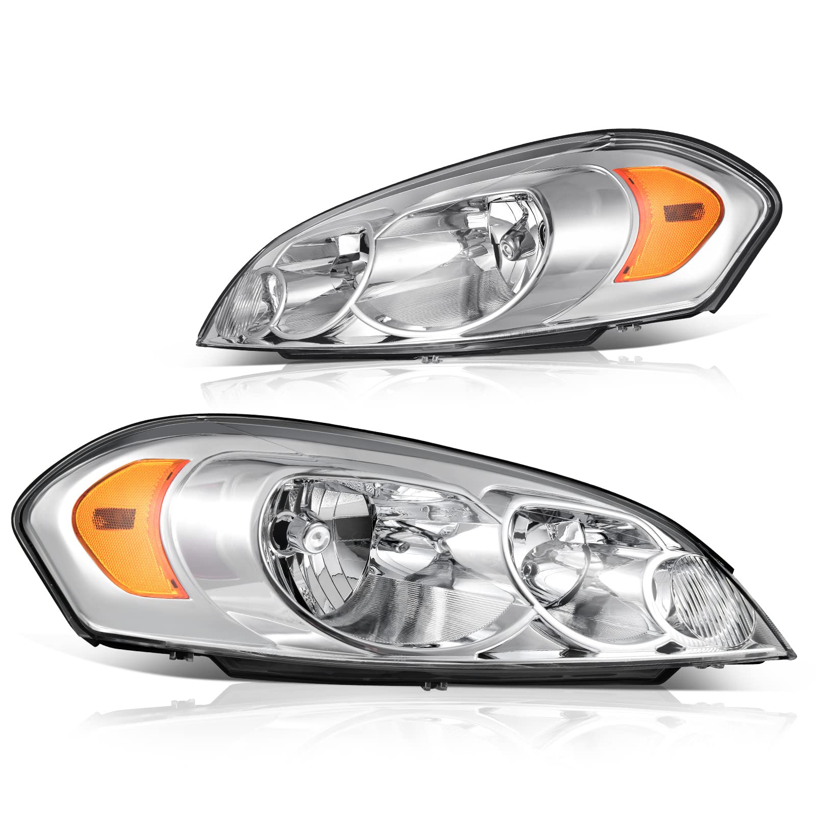 Photo 1 of DWVO Headlights Assembly Compatible with 2006-2013 Chevrolet Impala 14-16 Impala Limited 2006 2007 Monte Carlo Replacement Headlamp (Chrome Housing Amber Reflector)