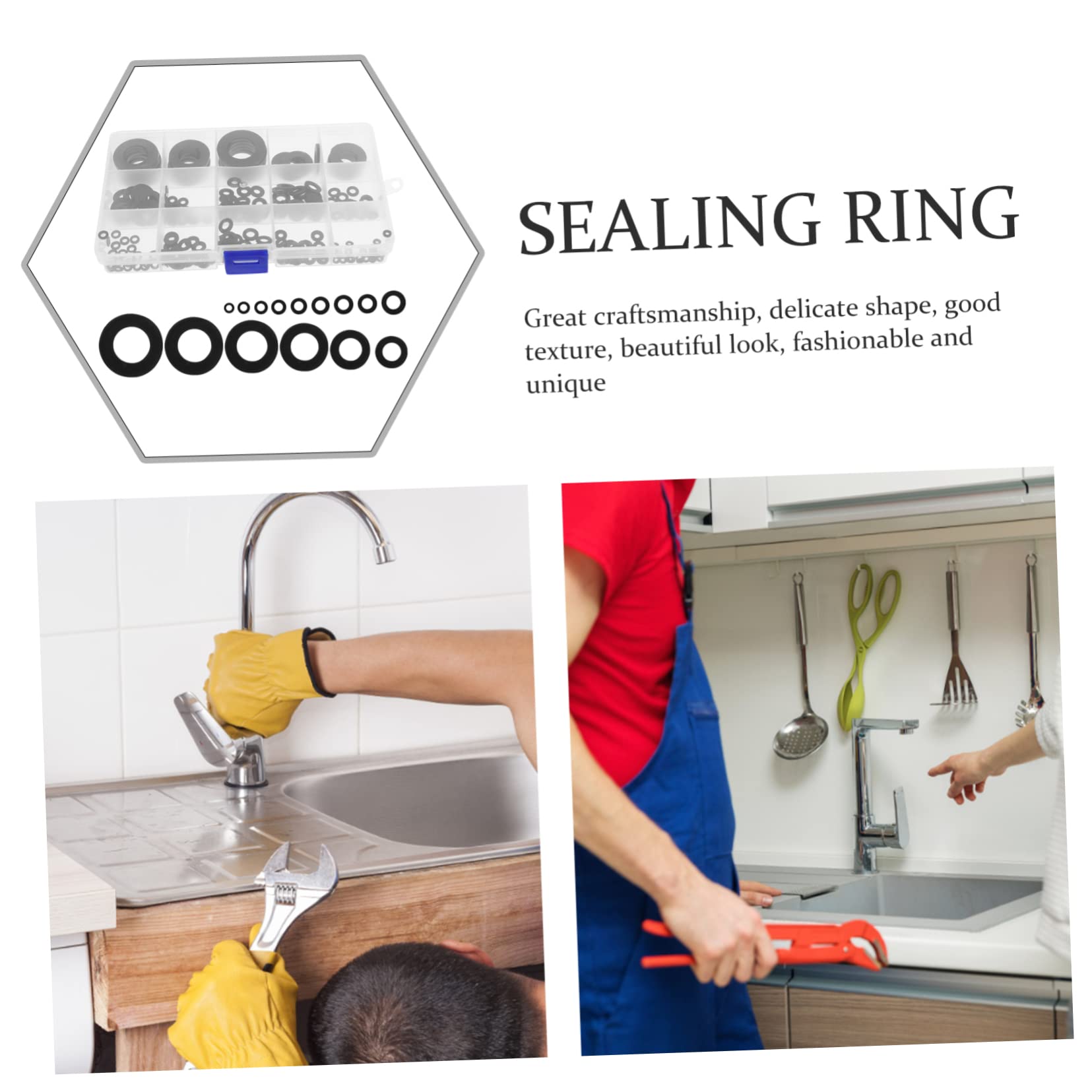 Guarnizioni Rubinetto 215pezzi in Plastico Nero, Rondelle Piatte e Beveled per Lavello Bagno e Cucina, Riparazione Perdite