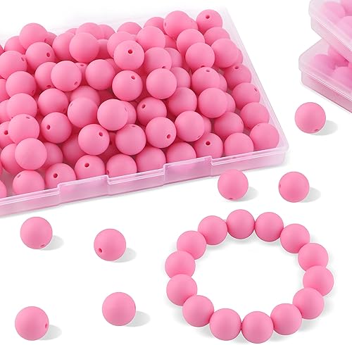 Sunrony 70 cuentas de silicona para hacer collares, cuentas redondas de silicona a granel de 0.591 in para bolígrafos (rosa)