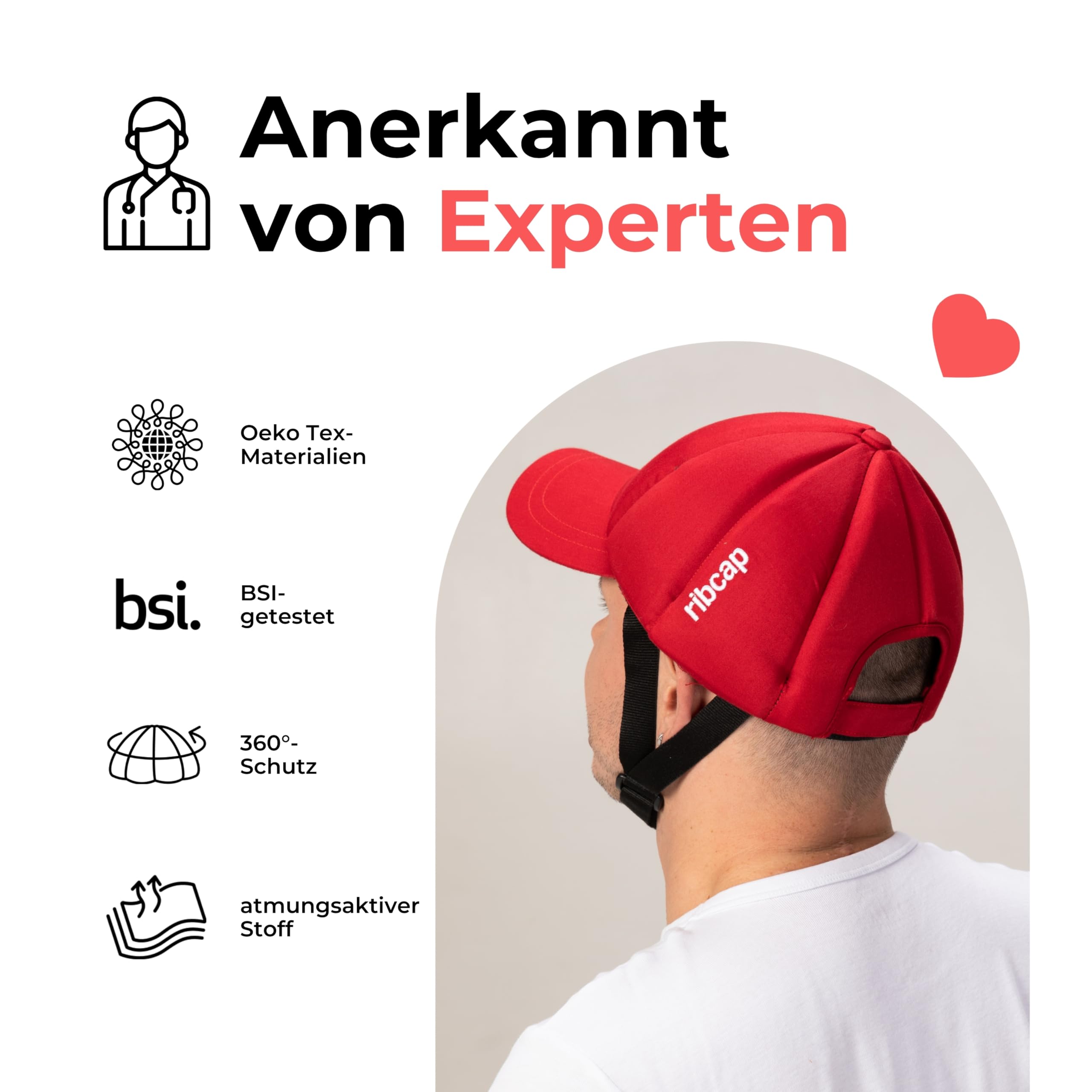 Ribcap Baseballmütze Medizinischer Schutzhelm – Sicherer und Stilvoller Kopfschutz für Sturzgefährdete | Rot | Ideal für Epilepsie, Erwachsene, Senioren und Aktivitäten