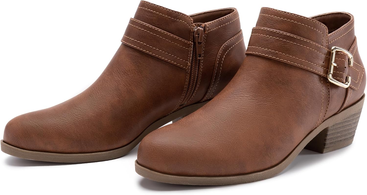 Athlefit Women's Chunky Low Heel Ankle Boots Classic Pointed Toe Side Zipper Booties - Image 6