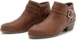 Athlefit Women's Ankle Boots, Chunky Heel Short Boots for Women, Classic Pointed Toe Fall Shoes for Women with Classic Side Zip, Cover with Buckle Strap, Comfortable Platform Slip On Booties