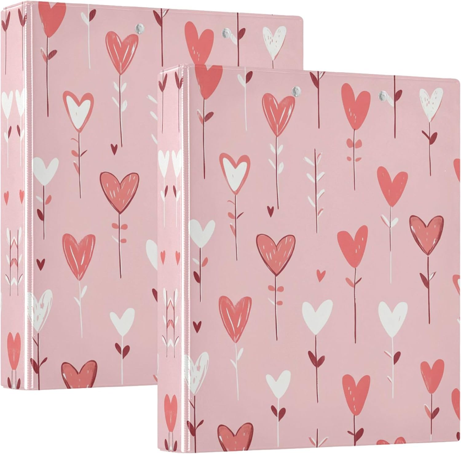 Heart Valentine's Day 3 Ring Binders, 1.5” Round Ring Binders with Clipboard - Letter Size, 3 Interior PVC Clear Pockets & Anti-Slip Clip for Office School Supplies, 2PCS