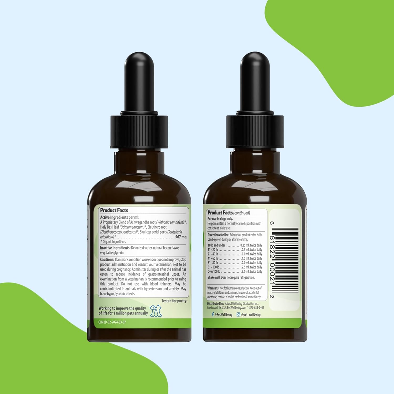 Pet Wellbeing Calming Care for Dogs - Vet-Formulated Holistic Behavior Support - Emotional Balance, Stress Care - Ashwagandha & Holy Basil Adaptogen Blend - Liquid Supplement 2 oz (59ml)