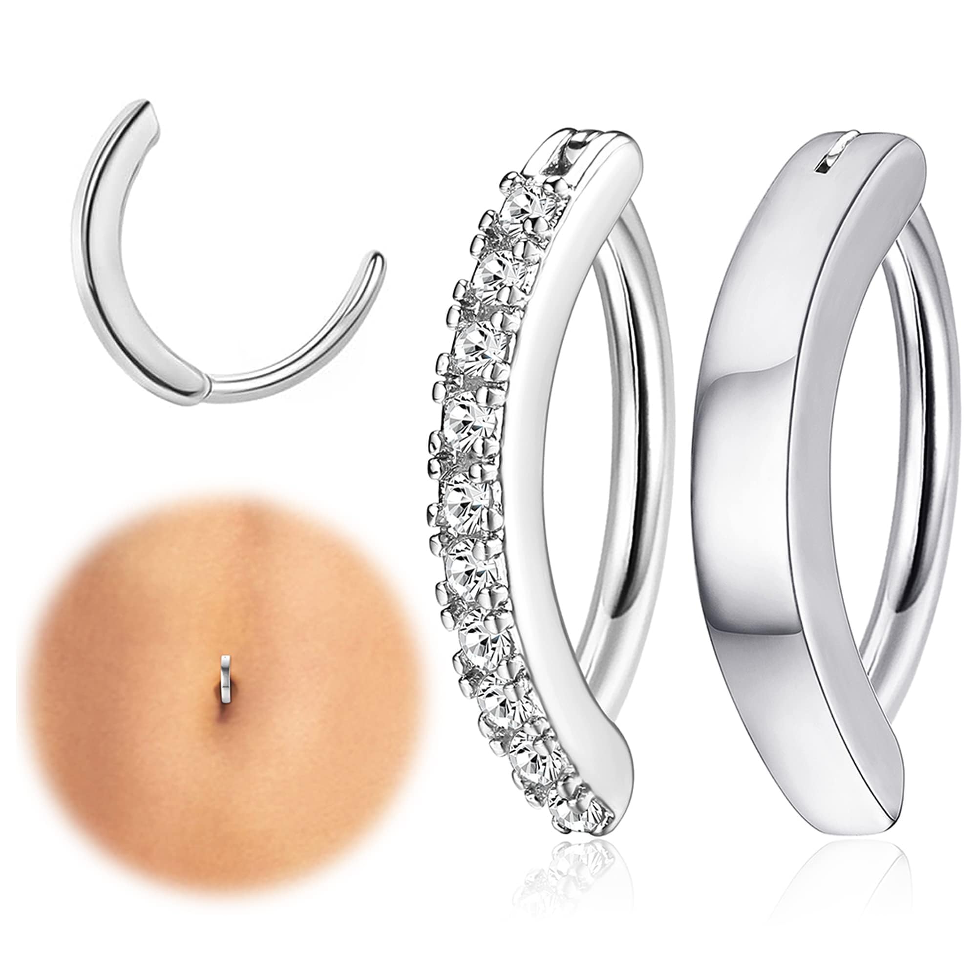 Jubobu Belly Button Ring,316L Stainless Steel,Non Piercing Fake Belly Button Piercing,Belly Piercing Jewelry,Fashion Hoop Belly Rings for Women(2PCS, Silver) (B0D3VBQSZ6) Amazon Price History, Amazon Price Tracker