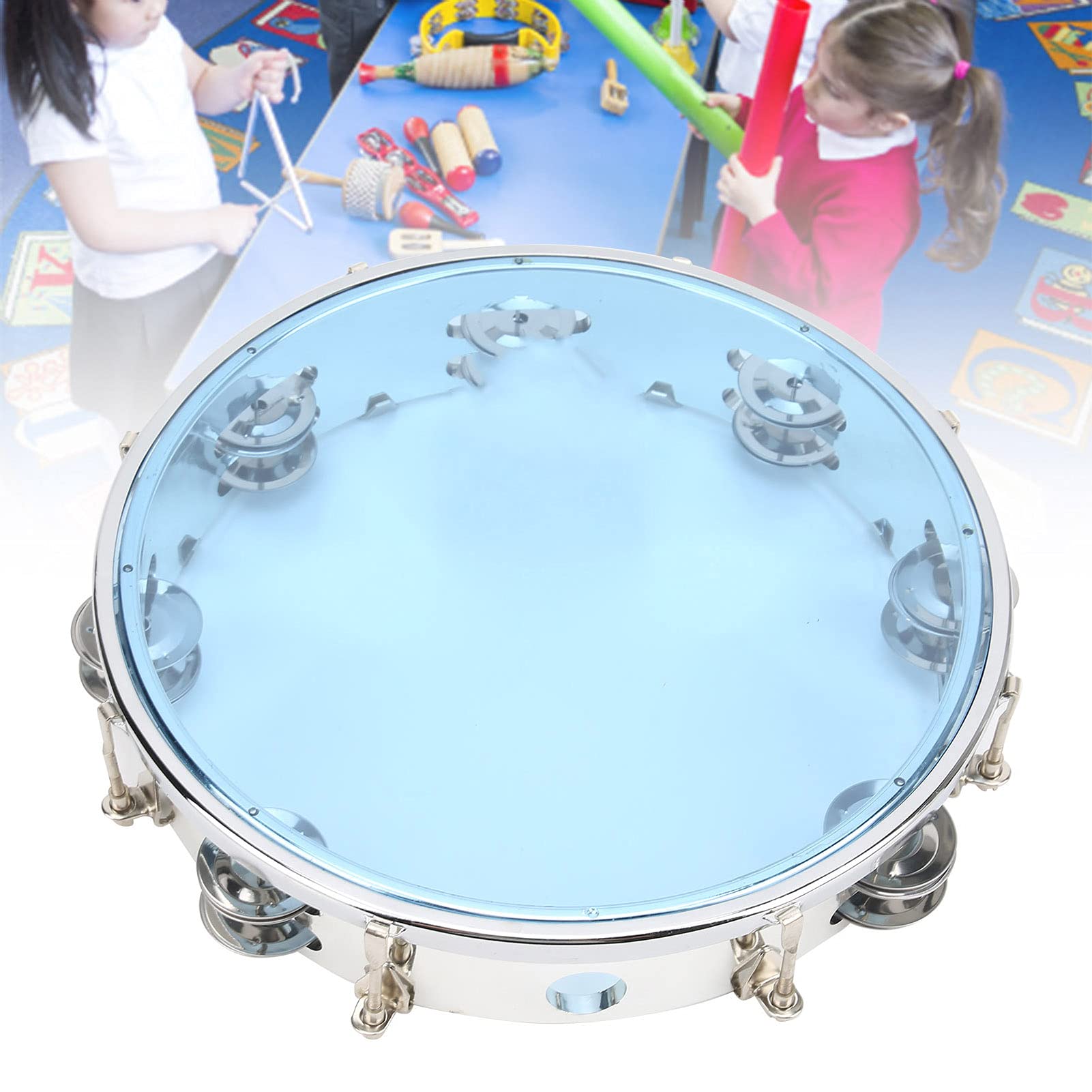 Tambourin à Main à Double Rangée à Réglage Automatique de 10 Pouces-couleur Bleue Transparente, pour les Musiciens et (BLUE)