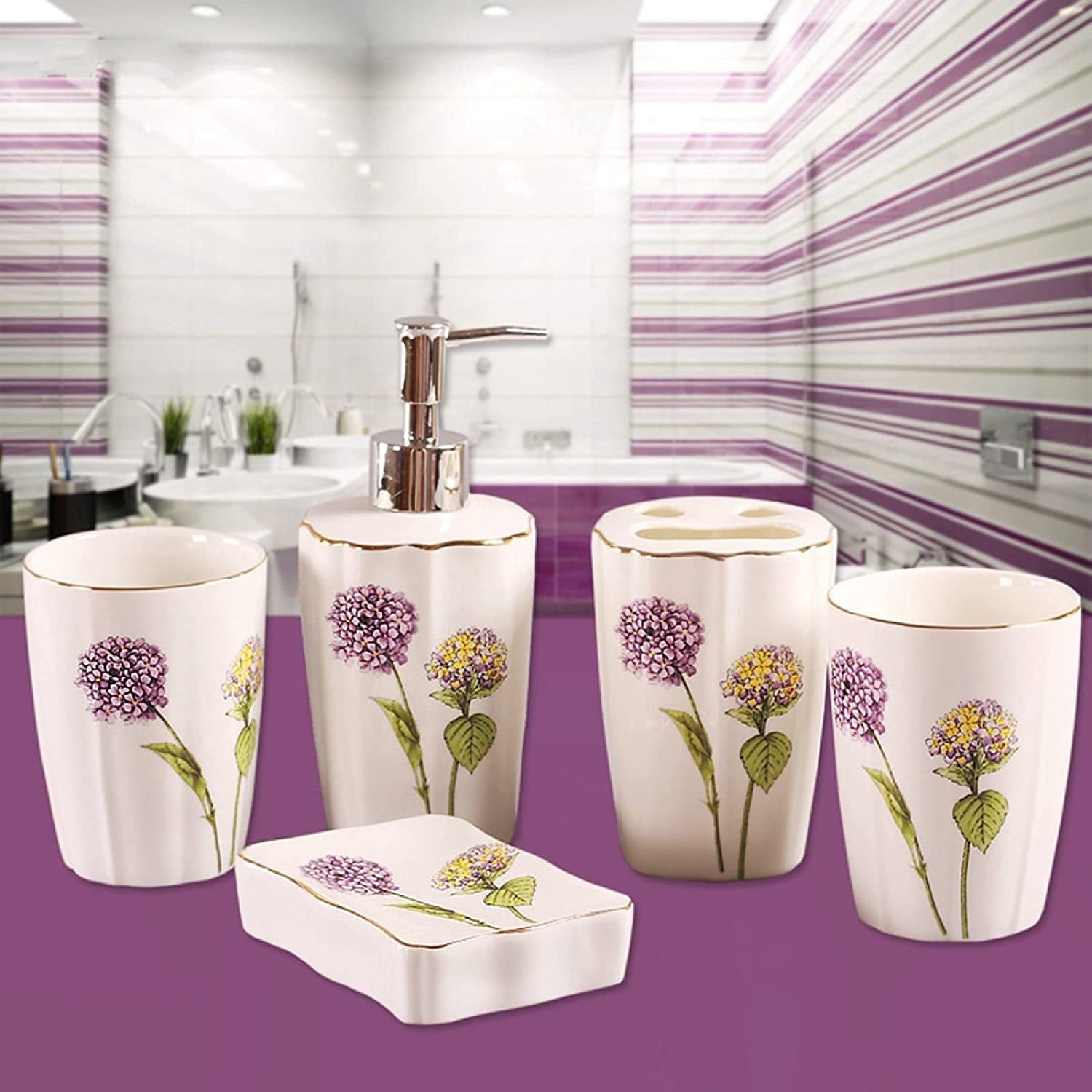 Set de Baño Juego de Accesorios de Baño Juego De Baño De Lavanda Para El Hogar, Accesorios De Cerámica, Juego De Cinco Piezas, Productos De Lavado, Juego De Baño De Estilo Europeo Juego de Baño Acceso