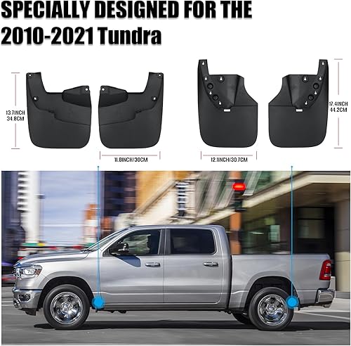 Miniatura 7 de Aletas de barro compatibles con Toyota Tundra 2007-2021, protectores contra salpicaduras, protector de neumáticos, sin necesidad de perforación,