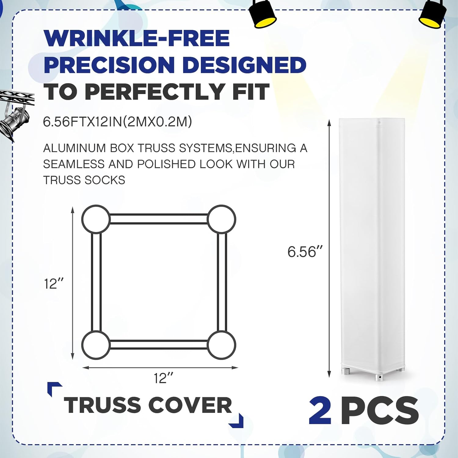 2 Pcs White Truss Cover Fits 6.56 ft x 12 in Box Truss Scrim Elastic Fabric Seamless Integration Easy Installation Pull over Sleeves 6.56 ft x 12 in White image 3 of 7 B0D7PW8DNM
