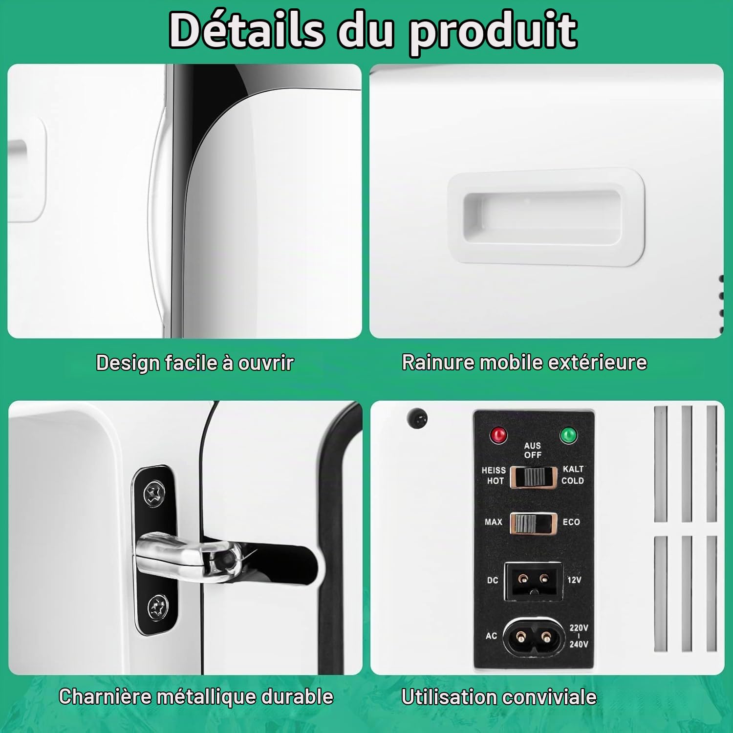 FANTASK Mini réfrigérateur 2 en 1, 15 l, petit réfrigérateur avec fonction refroidissement et chauffage