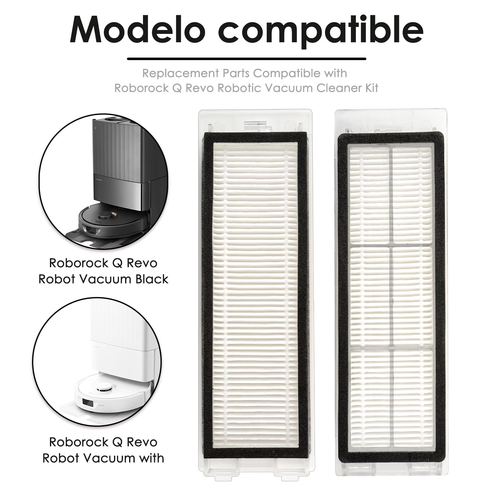 8 Stück HEPA Filter Ersatz – Kompatibel Mit Roborock Q Revo Saugroboter (Aftermarket)