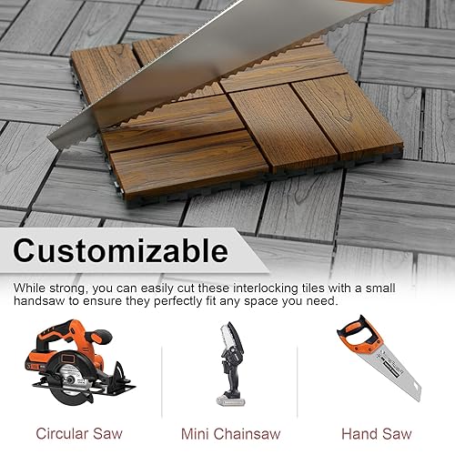 Miniatura 6 de VANCASTLE 9 azulejos de madera entrelazados para terrazas de 11.8 x 11.8 pulgadas, suelos de patio al aire libre, impermeables, para todo tipo de