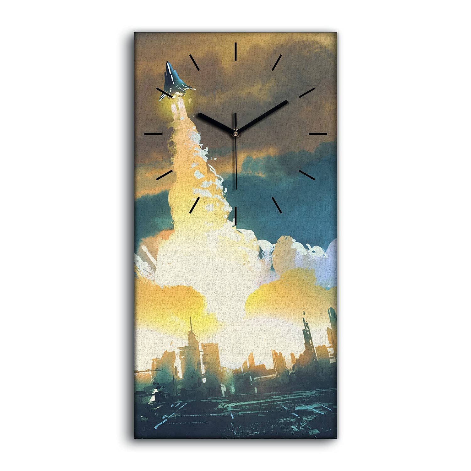 Horloge sur Toile moderne 30x60cm tableau mural salon silencieux fusée