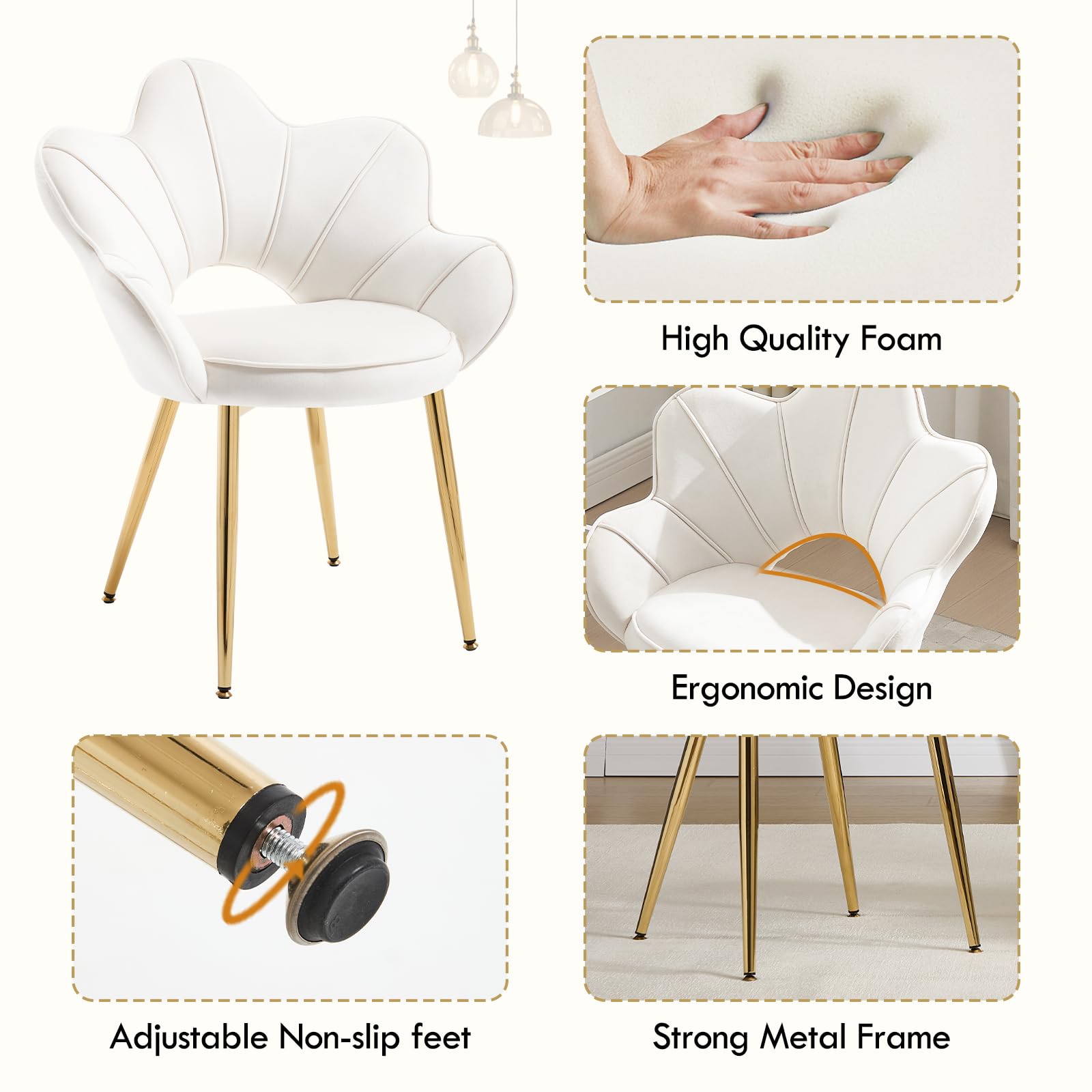 Set di 2 Sedie da Pranzo con Braccioli e Schienale,Bianco Crema | Poltrona Relax in Velluto,Sedie Cucina Moderna Poltrone da Salotto con Gambe in Metallo
