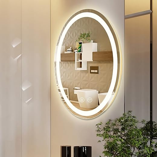 23.6'X31.5'' Oval LED Bathroom Mirror with Lights, Anti-Fog Dimmable 3 Lights Setting Backlit + Front Lit, Lighted Vanity Makeup Wall Mirrors, Shatter-Proof IP65 Waterproof