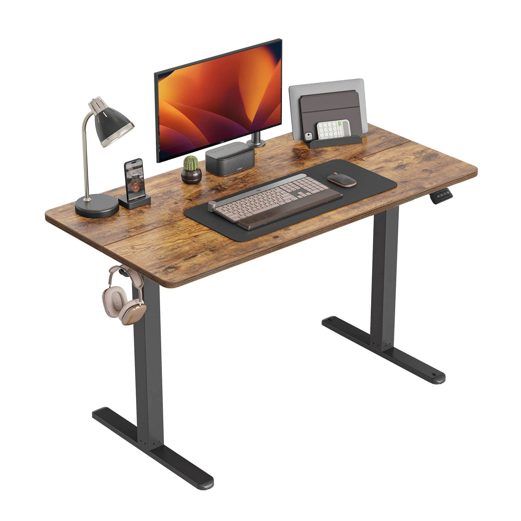 CubiCubi Electric Standing Desk, 48 x 24 Inches Height Adjustable Sit Stand Desk, Ergonomic Home Office Computer Workstation, Rusticbrown