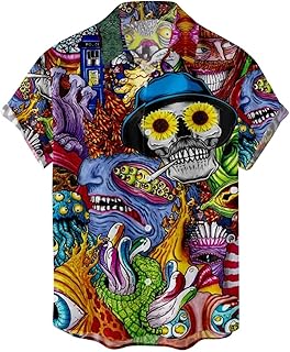 COOFANIN Mens Shirts Hawaiian Colorblock Short Sleeve 1/4 Bu