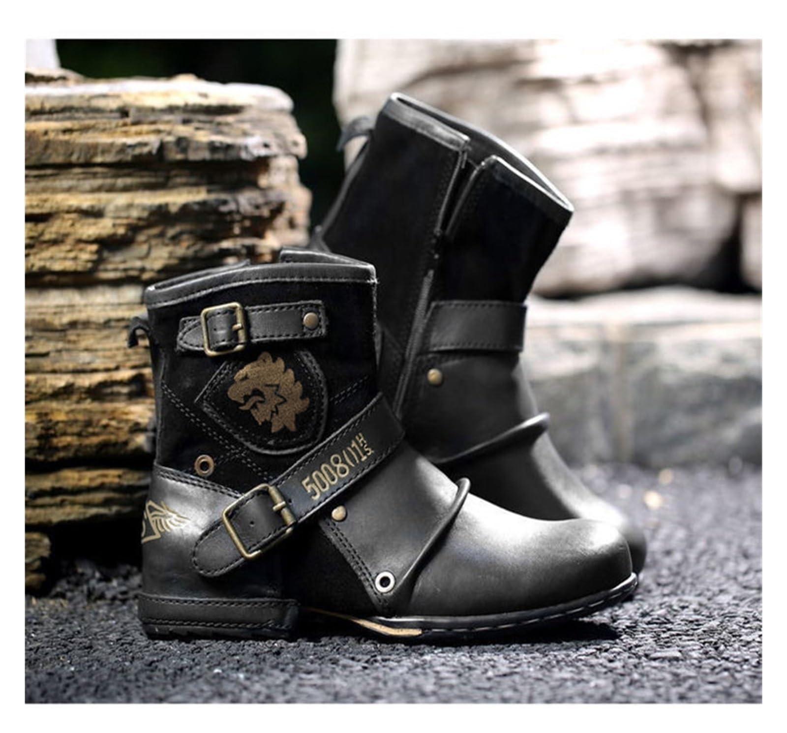 Bottes de moto for hommes Bottines Bottes en cuir à fermeture éclair à la mode Chaussures décontractées Bottes de moto imperméables Bottes occidentales Grande taille