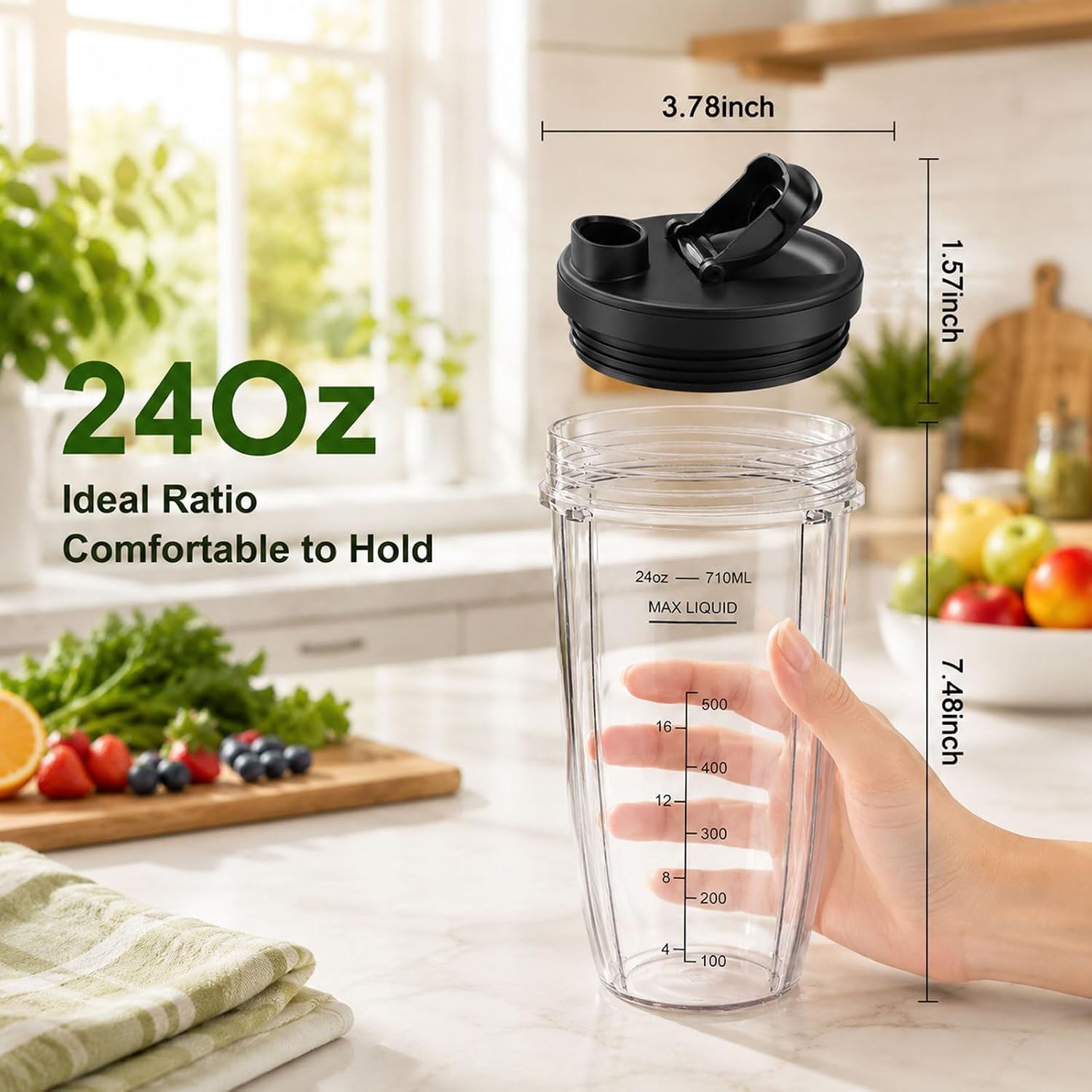 Crispi 24 oz Replacement Cups with To-Go Lids, 4 Pack, Compatible with Ninja BN401, BL450, BL480, BN751, BN801, SS101