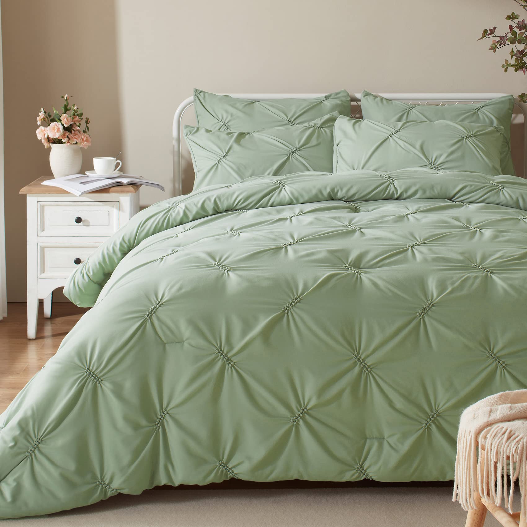 Anluoer Queen Comforter Set Pintuck Down Alternative Comforters with 2 Pillow Shams, Soft Queen